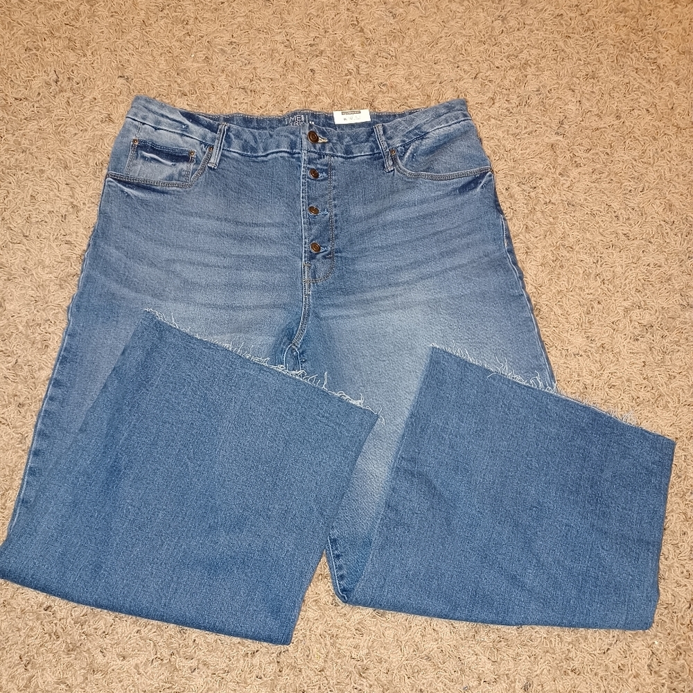 Time and Tru Women's High Rise Stretch Wide Leg Crop Blue Jean Pants